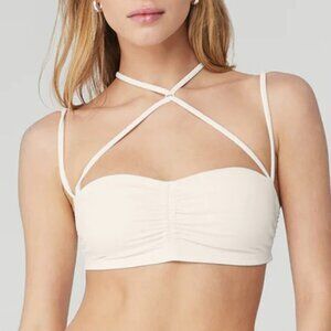 ALO Yoga Airbrush Electric Off the Shoulder Strappy Bra Size M White GUC